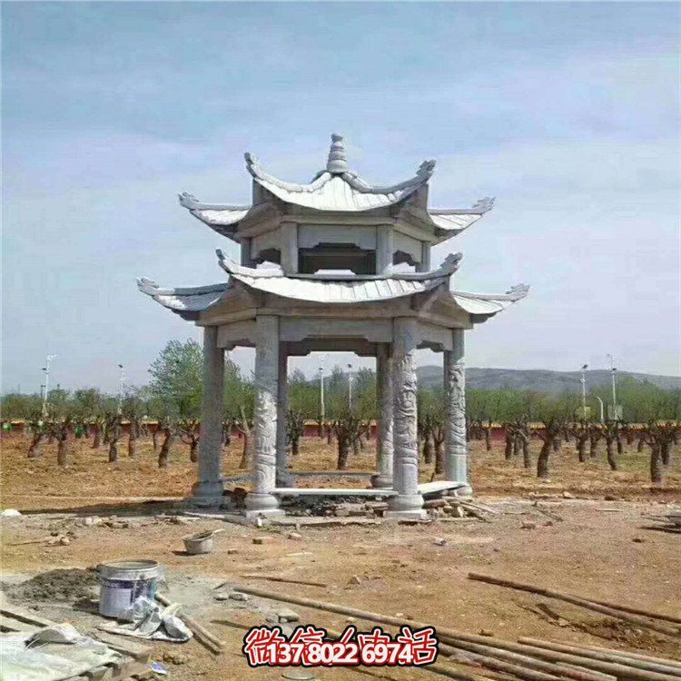 紅雙層石雕涼亭精美的雕塑紀(jì)念碑