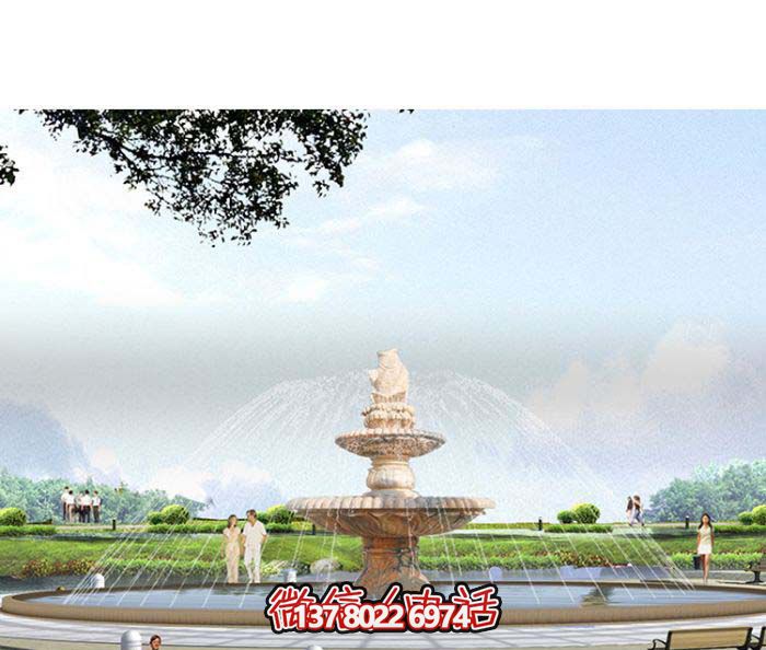 精美漢白玉噴泉，石雕鯉魚雕塑擺放