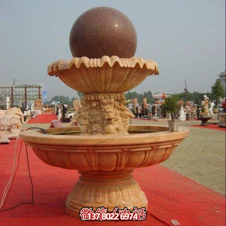 經(jīng)典中式風(fēng)水球，黃銹巖浮雕噴泉水