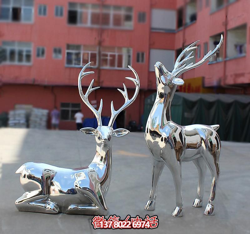 不銹鋼鏡面鹿雕塑，點(diǎn)綴公園景區(qū)