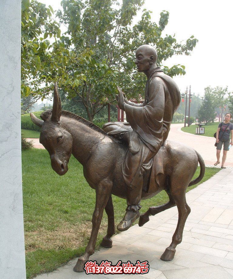 銅雕塑和尚著毛驢騎，精美雕塑，祥和園林