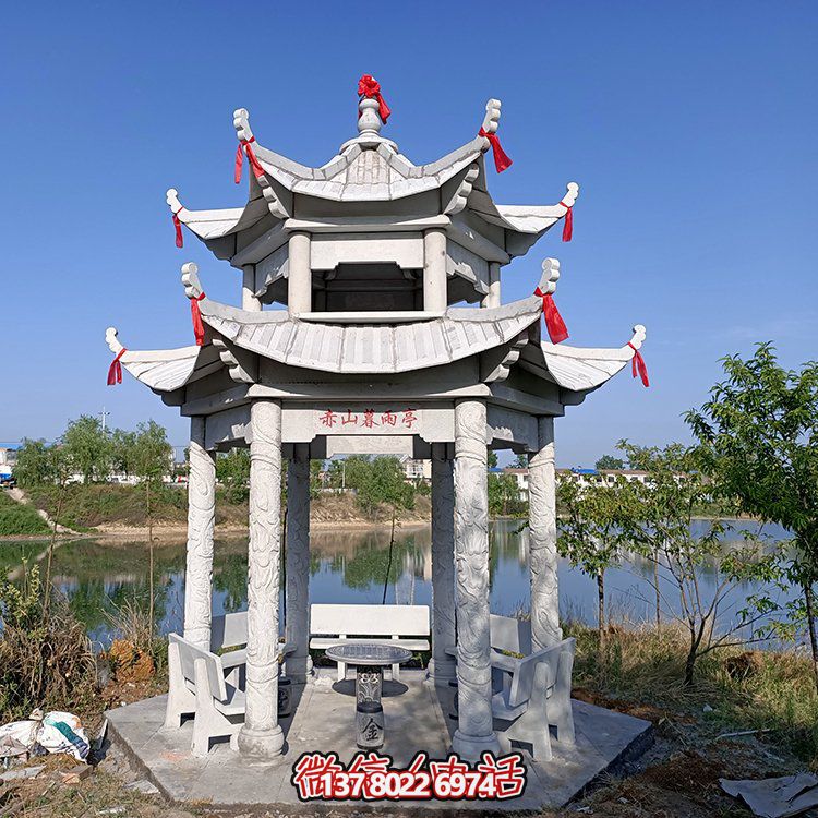 古典風格仿古青石二層涼亭，提升園林戶外休息體驗