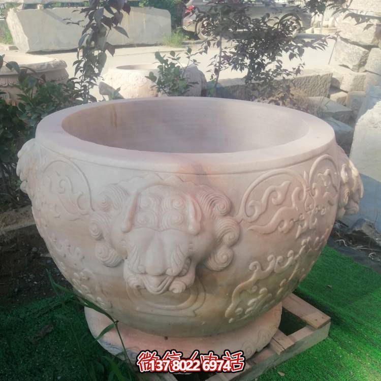 紅晚霞，精美石雕園林擺件花盆雕塑