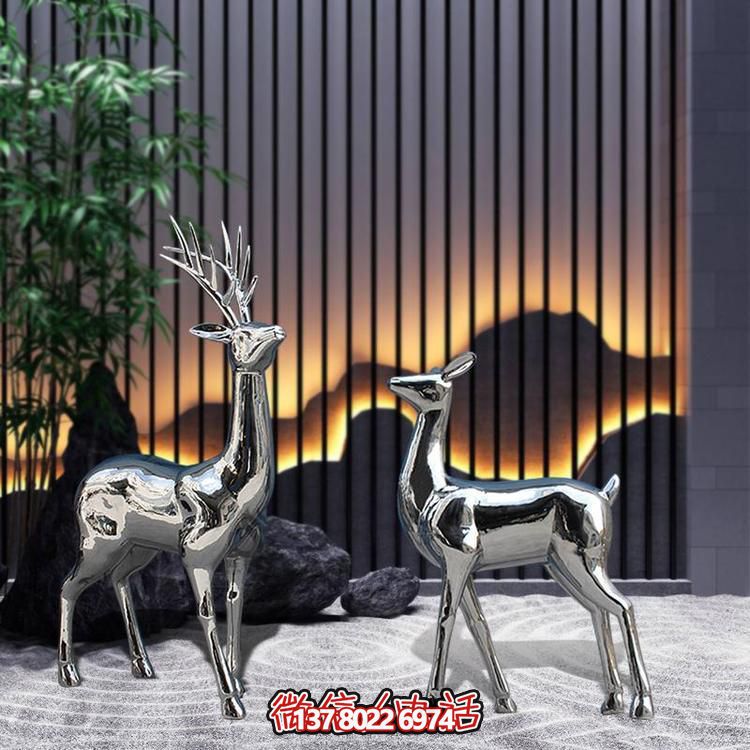 不銹鋼梅花鹿雕塑，藝術(shù)抽象精美戶外景觀裝飾