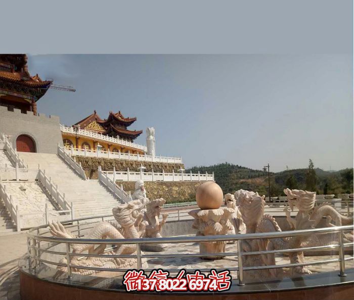 藝術(shù)燈光的魔力，紅龍戲球風(fēng)大型噴泉石雕秀