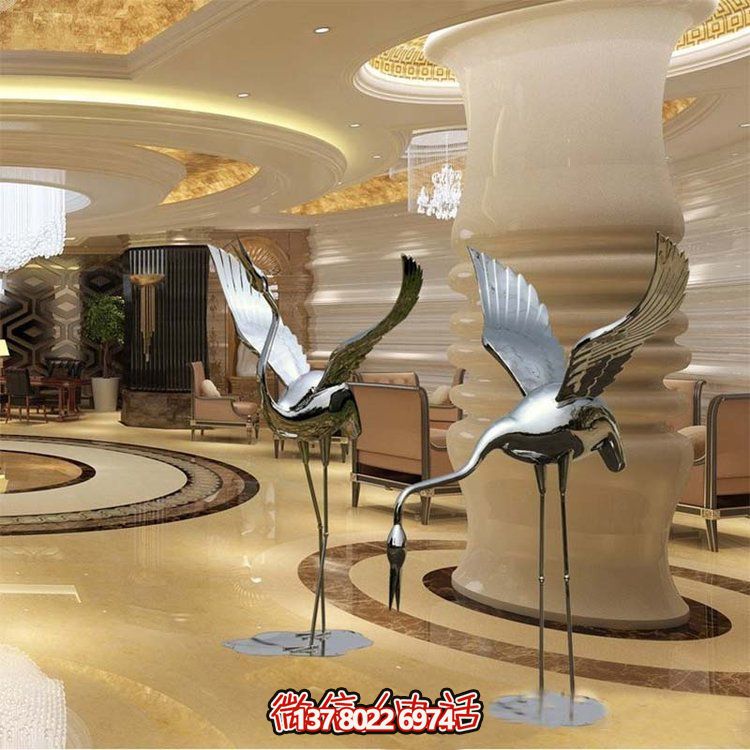 不銹鋼雕塑火烈鳥，鏡面抽象園林裝飾