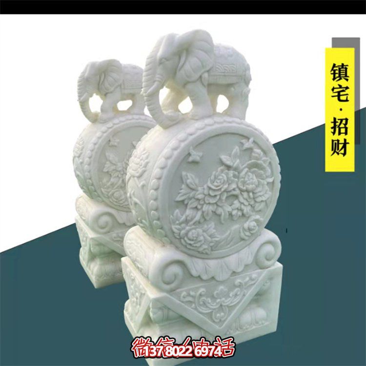 給庭院增添經(jīng)典氣息，漢白玉石抱鼓門墩裝飾