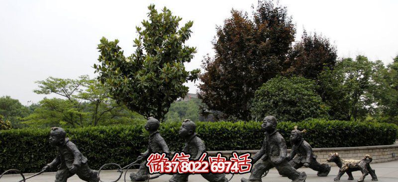 推鐵環(huán)，兒童奔跑，公園雕塑銅雕