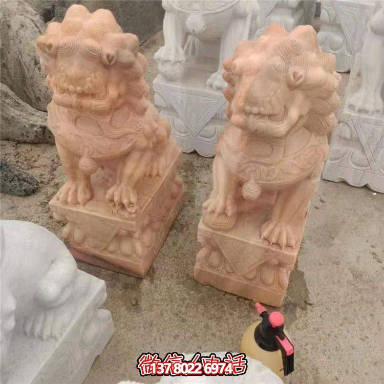 獅子雕塑，紅晚霞染大理石庭院戶外裝飾