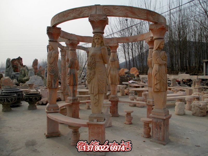 歐式?jīng)鐾?，圓形露天人物石柱擺放城市廣場裝飾