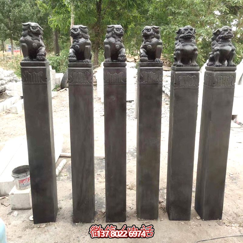 古雅青石仿古石獅子拴馬柱，點(diǎn)綴庭院門前