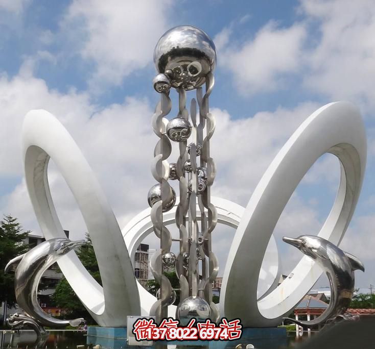 海豚個(gè)性不銹鋼雕塑，大型廣場(chǎng)裝飾裝置
