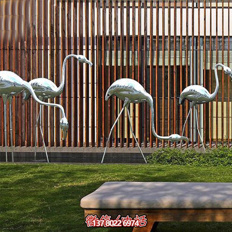 公園休閑裝飾，精美不銹鋼雕塑火烈鳥