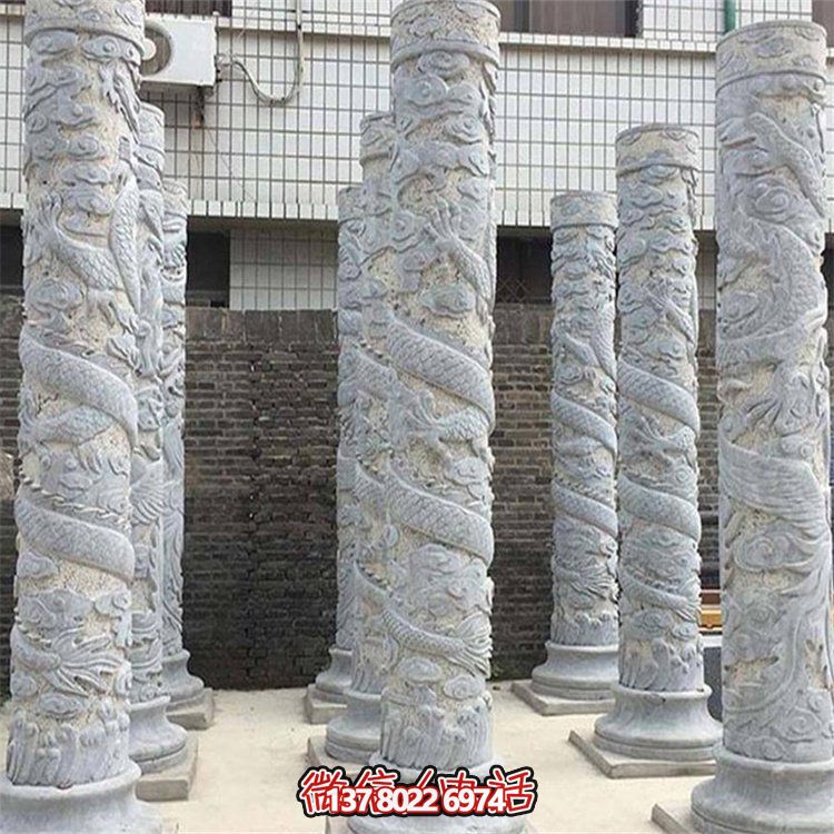 大理石石雕龍柱雕塑，美化戶外景觀