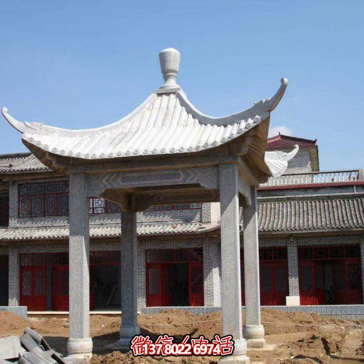 古雅紅晚霞，別墅園林石涼亭石雕長(zhǎng)廊