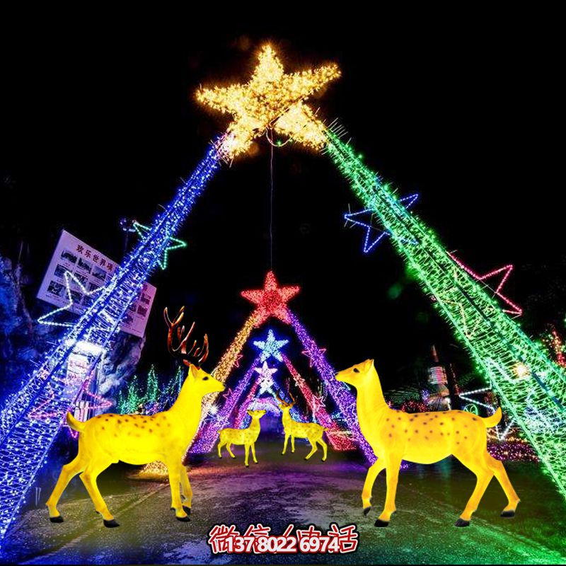 彩繪梅花鹿玻璃鋼雕塑，照明發(fā)光環(huán)繞