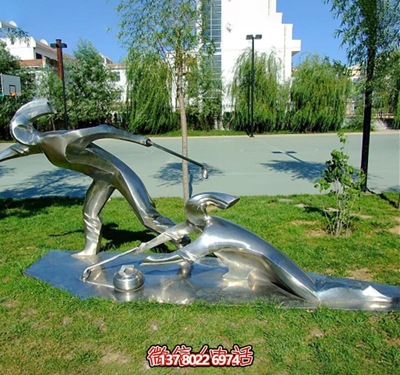 不銹鋼冰壺雕塑，點綴小區(qū)花園，創(chuàng)造休閑運動空間
