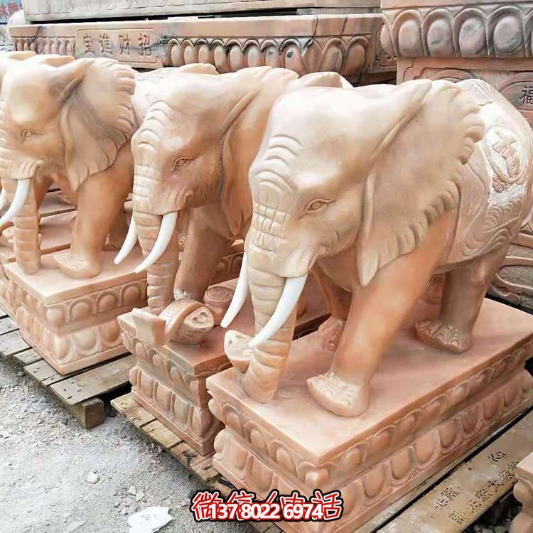 紅晚霞，石雕大象雕塑，點(diǎn)綴庭院空間