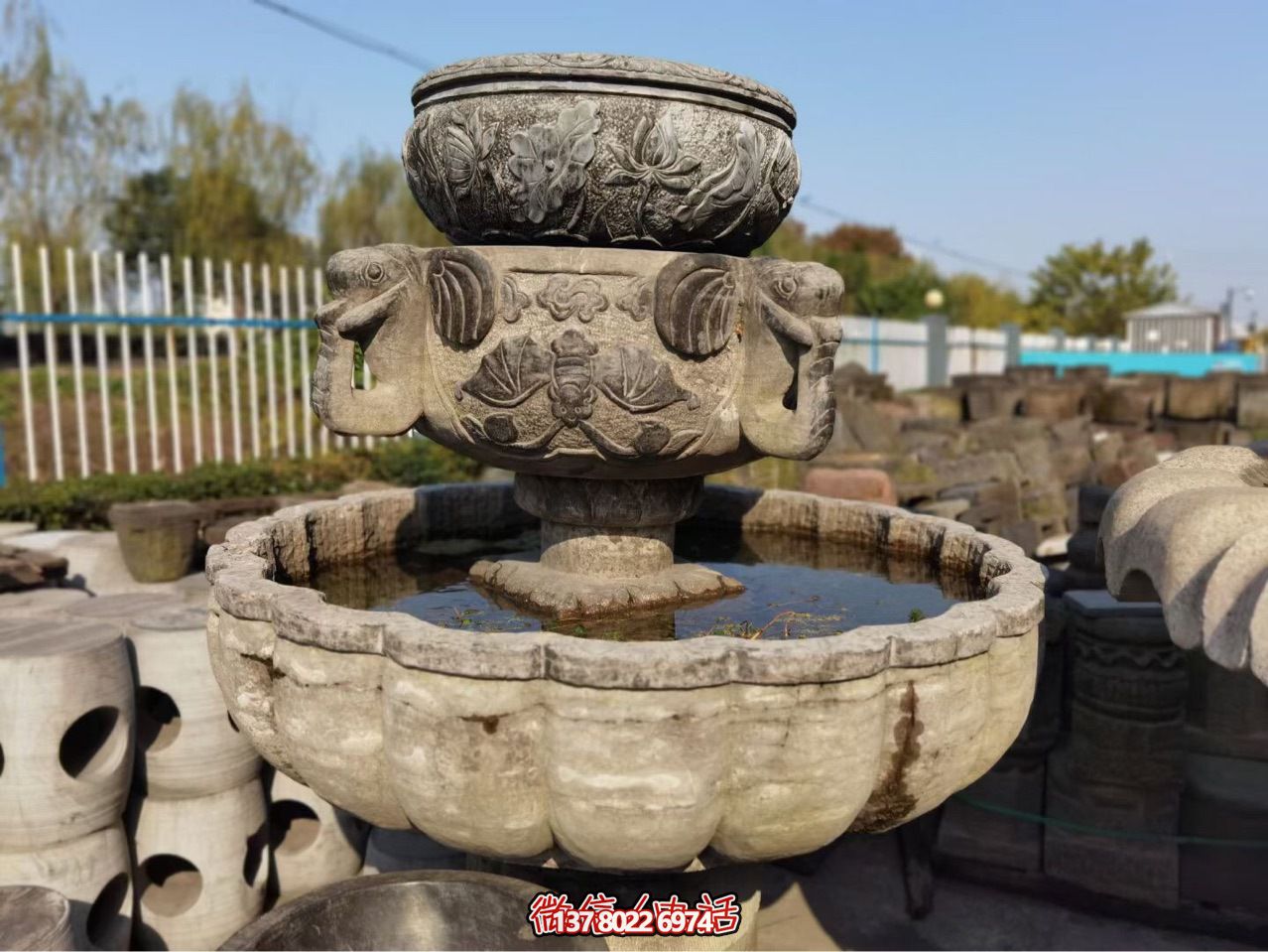 大理石戶(hù)外大型石雕噴泉花盆雕塑