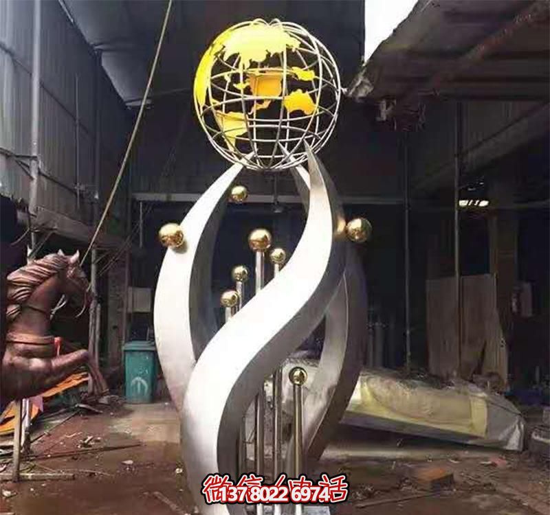 不銹鋼室內(nèi)創(chuàng)意抽象向上地球儀雕塑