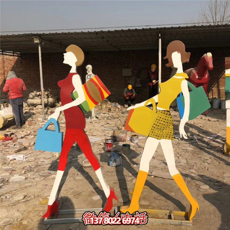 不銹鋼抽象剪影擺件，點(diǎn)綴步行街購物景觀