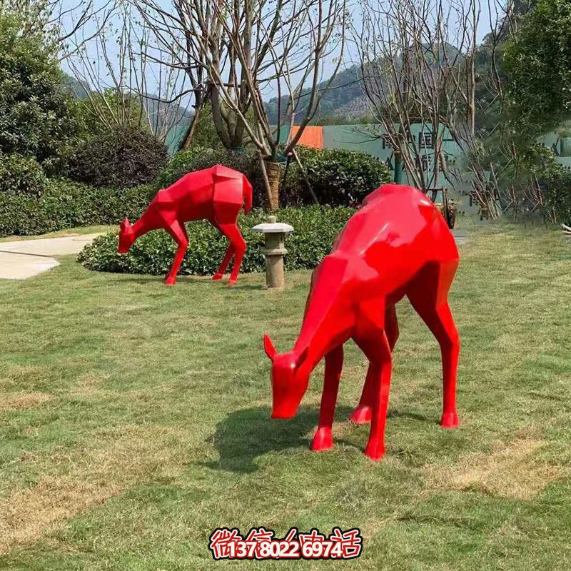 玻璃鋼梅花鹿雕塑裝飾品，紅色景觀裝飾
