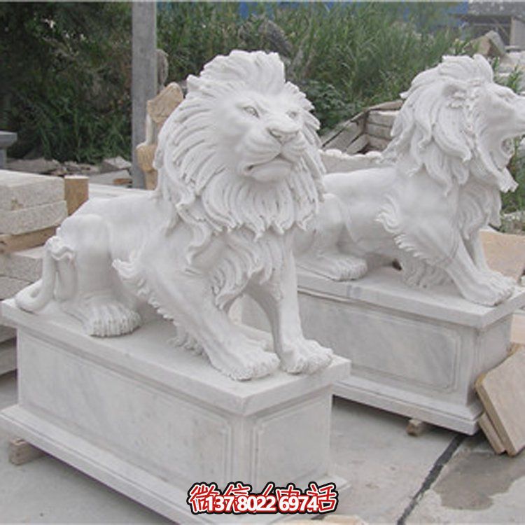 大理石獅子雕塑，點綴園林景觀