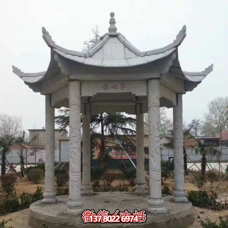 青石仿古石雕涼亭，營(yíng)造寧?kù)o田園風(fēng)情