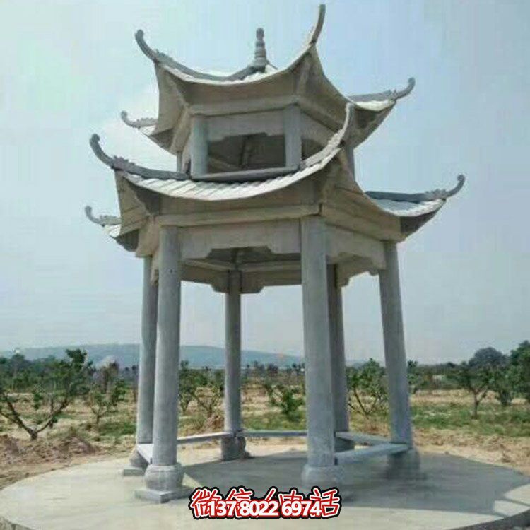 精美仿古建筑二層砂巖大理石涼亭，休閑擺放公園中