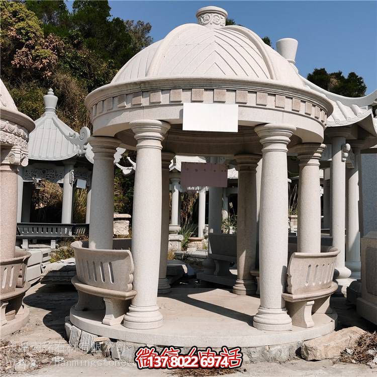 歐式公園大理石休閑戶(hù)外石頭景觀亭子