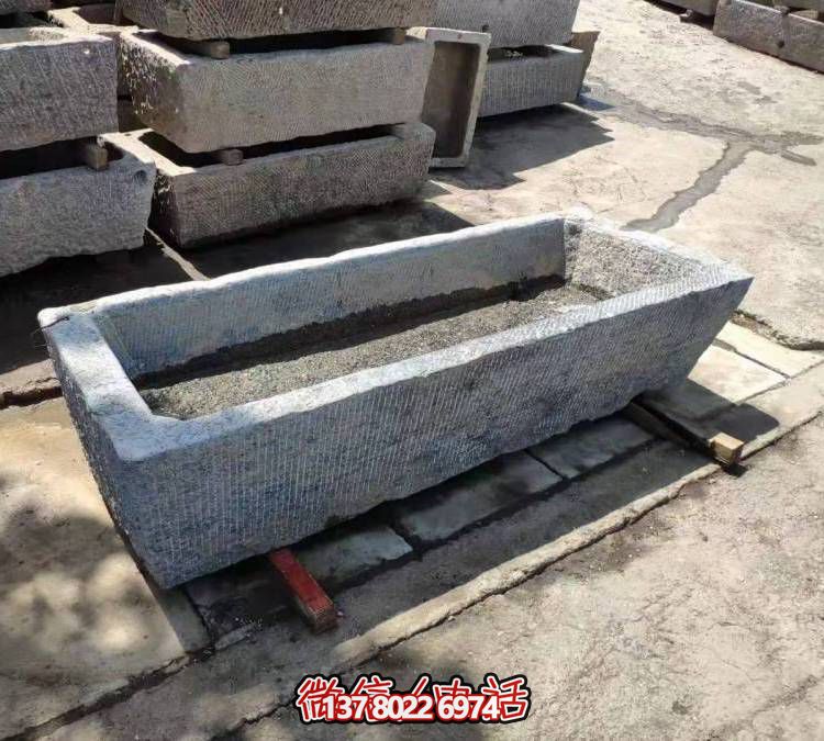 古典長(zhǎng)方形大理石石雕仿古舊老石槽擺件