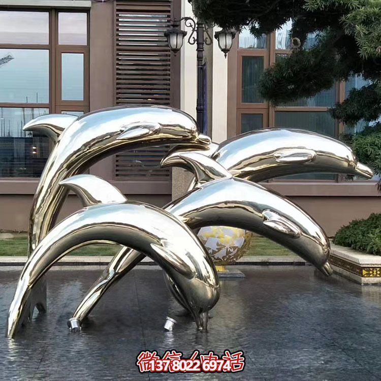 海豚潛泳雕塑，不銹鋼持久耐用