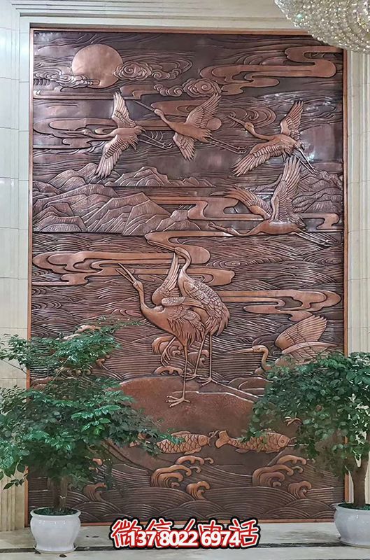 紫銅吉祥室內(nèi)浮雕仙鶴祥云鯉魚(yú)