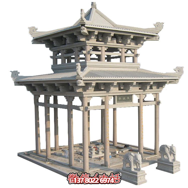 古典多角涼亭建筑大氣，石雕精美，園林景觀完美