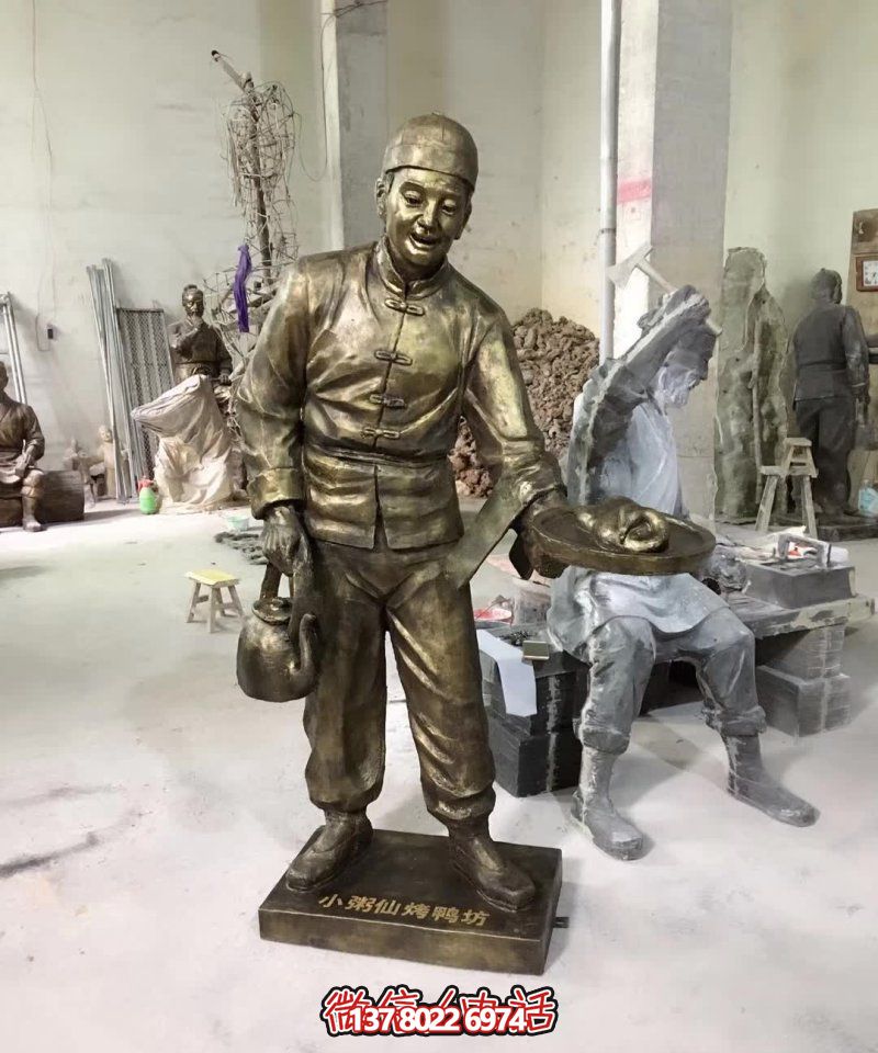 玻璃鋼小吃鋪，雕塑裝飾，店小二上菜