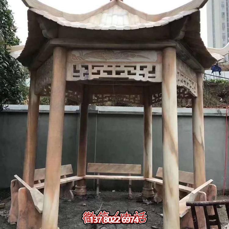 天然紅木雕刻涼亭，打造復(fù)古中式庭院休閑石亭