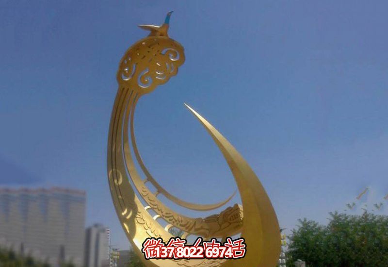 精美不銹鋼鳳凰雕塑，點(diǎn)綴戶外廣場
