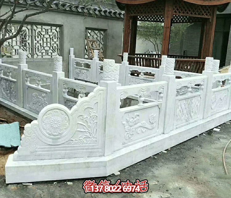 唯美古典庭院，池塘裝飾雕塑，漢白玉欄桿