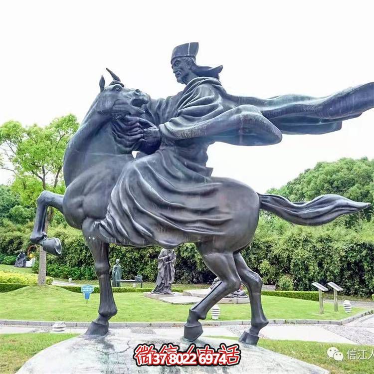 古典仿銅騎馬雕塑，玻璃鋼創(chuàng)意廣場(chǎng)裝飾