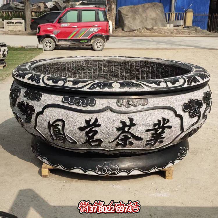 仿古青石荷花水缸，配合庭院戶外，點(diǎn)綴人間養(yǎng)魚園