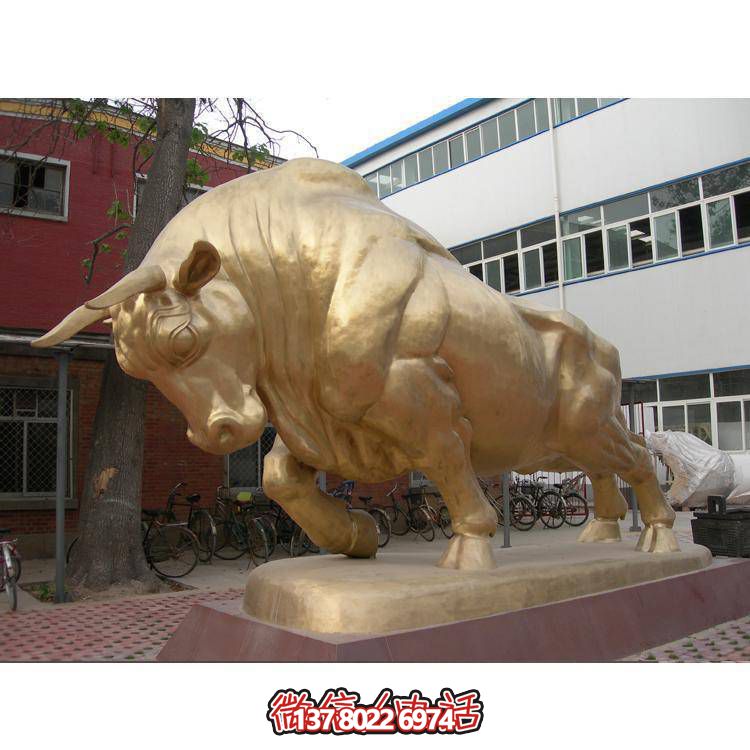 園林戶(hù)外玻璃鋼仿銅農(nóng)耕牛雕塑