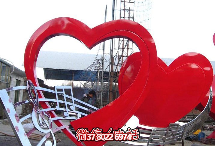 戶外不銹鋼音符紅色愛心雕塑 戶外不銹鋼音符紅色愛心雕塑