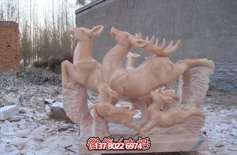 戶(hù)外園林創(chuàng)意晚霞紅石雕浮雕梅花鹿雕塑