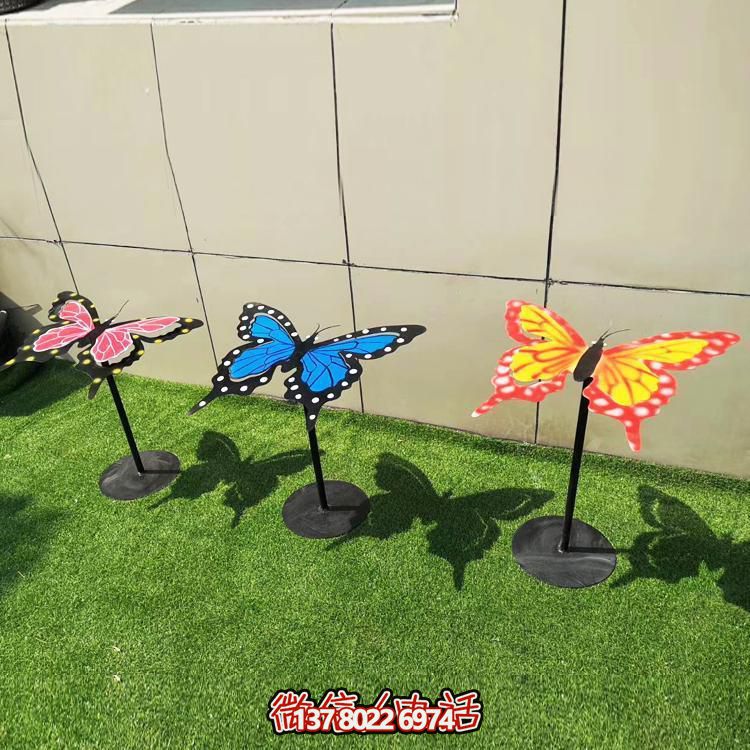 園林草坪戶(hù)外不銹鋼彩繪昆蟲(chóng)景觀蝴蝶雕塑