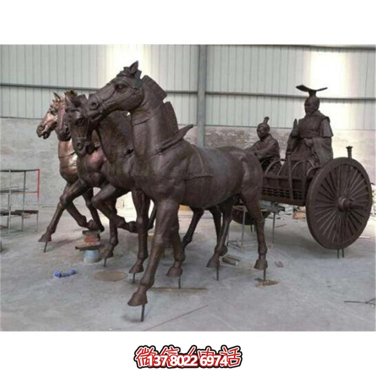 景區(qū)景點創(chuàng)意玻璃鋼仿銅園林馬車雕塑