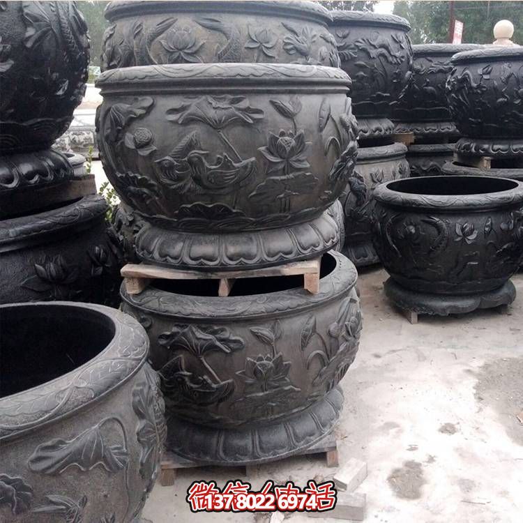 大理石雕刻荷花仿古養(yǎng)魚(yú)水缸庭院裝飾擺件