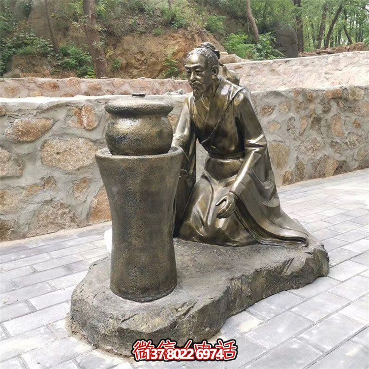 煎藥古代人物，中醫(yī)文化熬制中藥玻璃鋼仿銅情景雕塑