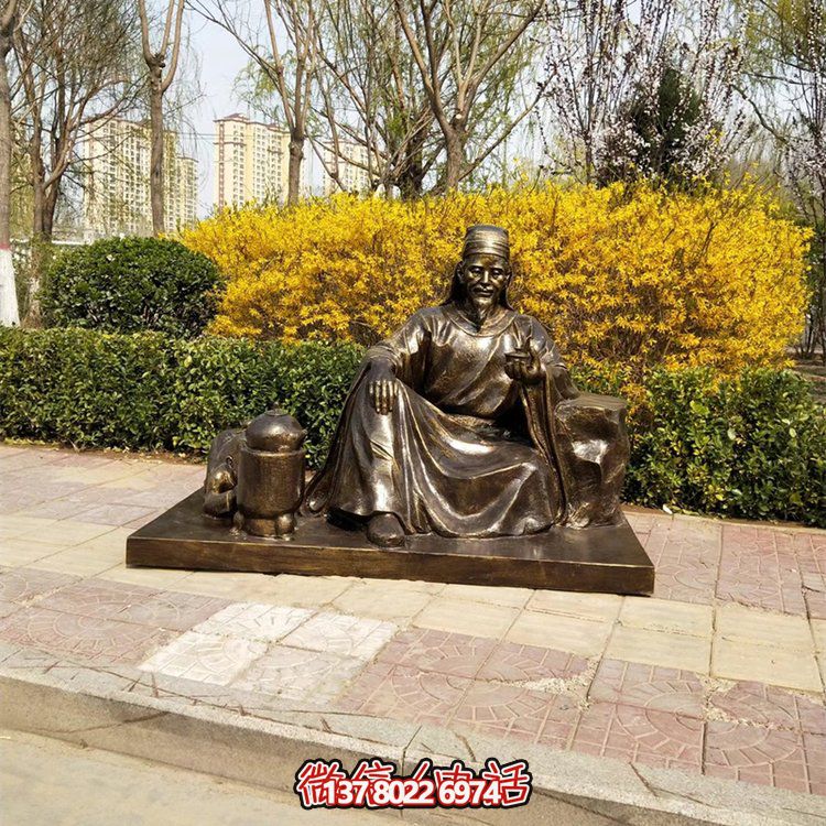 茶圣陸羽雕塑，玻璃鋼仿銅歷史名人情景雕塑