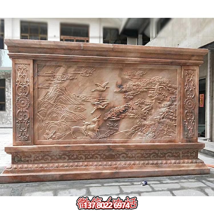 大理石石雕庭院門(mén)口大型晚霞紅影壁雕塑