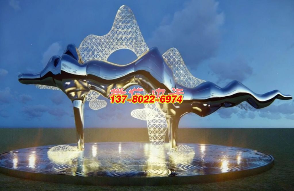 銀浪逐夢(mèng)?山水交響》—— 不銹鋼景觀雕塑的未來主義自然詩章